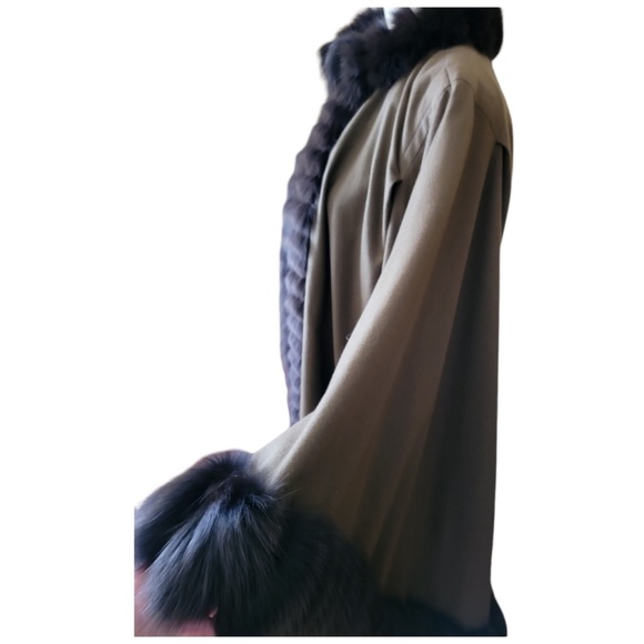 SALE🔥🔥JEAN-LOUIS SCHERRER Paris | VINTAGE OLIVE-BROWN WOOL W/FUR TRIM - Picture 6 of 8